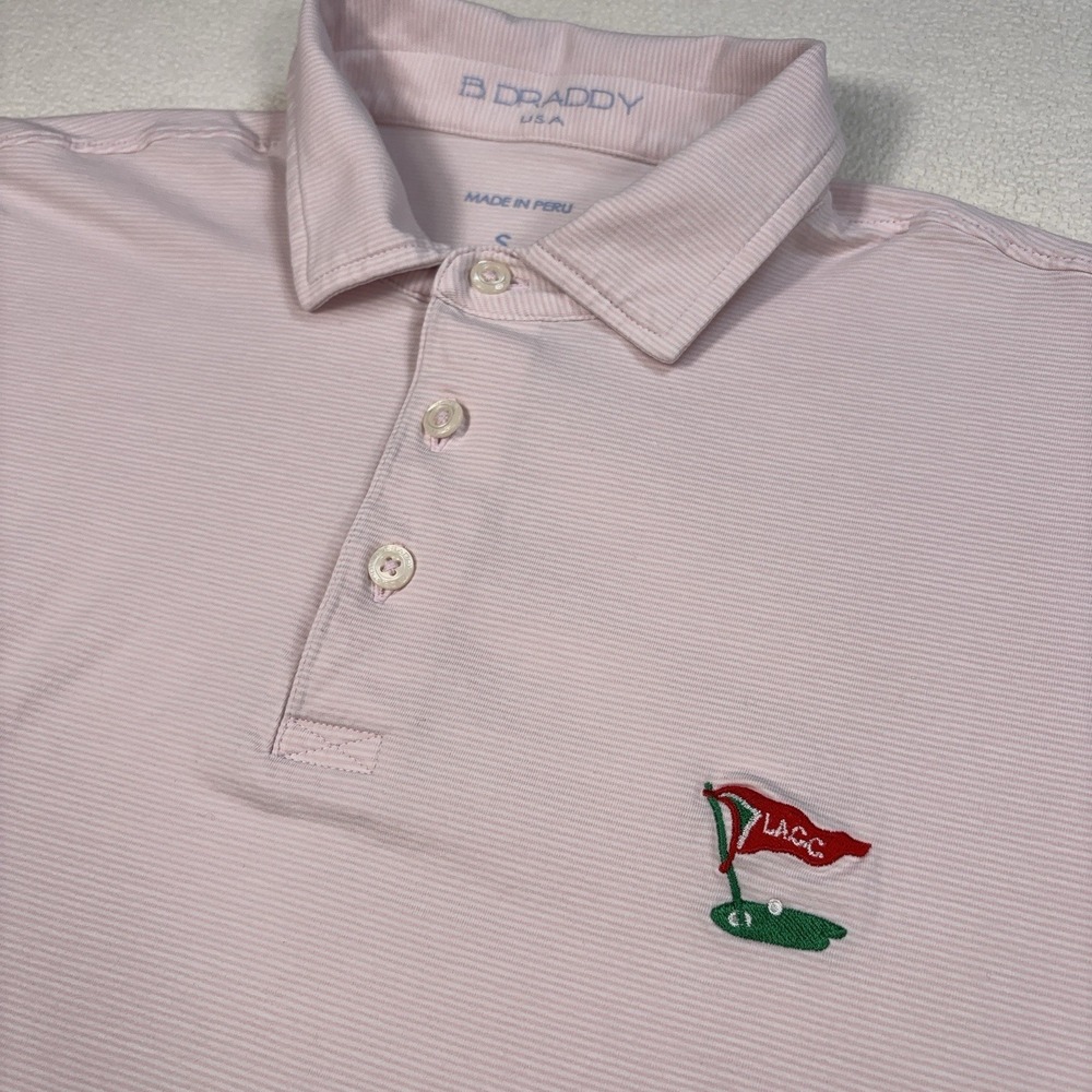 B Draddy LACC Micro-Stripe Polo Mens S Pink Pima Cotton Los Angels Country Golf